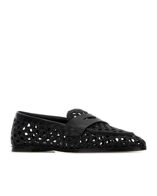 Stuart Weitzman Black Round-Toe Openwork Flat Shoes