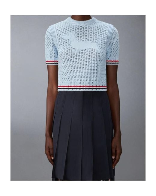 Thom Browne Blue Hector Pointelle Knitted T-Shirt