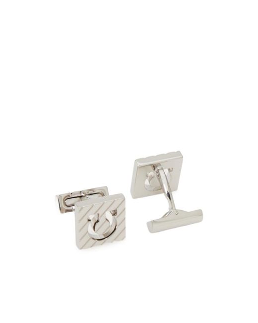 Ferragamo White Gancini Square Cufflinks for men