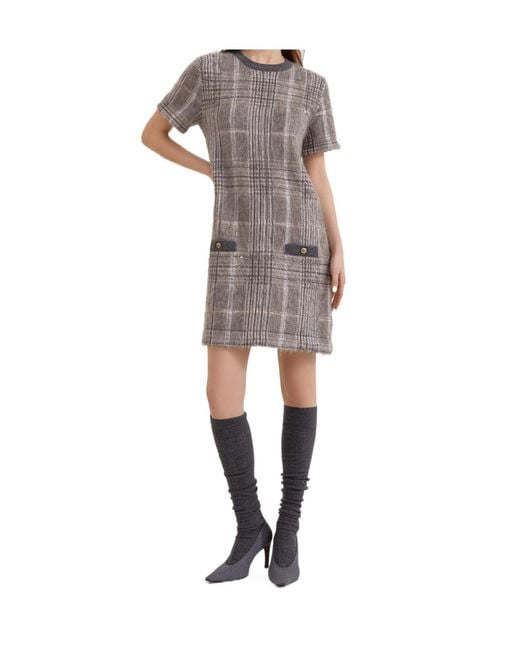 Brunello Cucinelli Gray Check-Pattern Sequin Dress