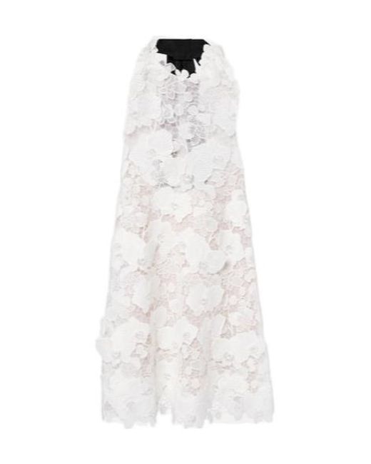 Oscar de la Renta White Floral Guipure Lace Minidress