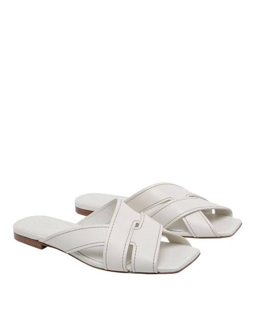 Tod's White Cross-Strap Flat Sandals