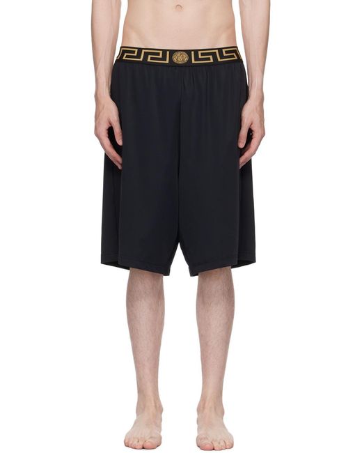 Versace Black Elasticated Waistband La Greca Printed Bermuda Shorts for men
