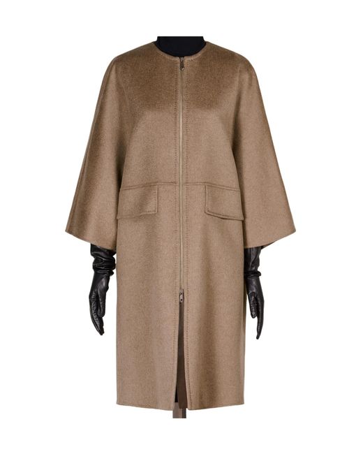 Max Mara Natural Atelier Amour Zip-Up Crewneck Coat