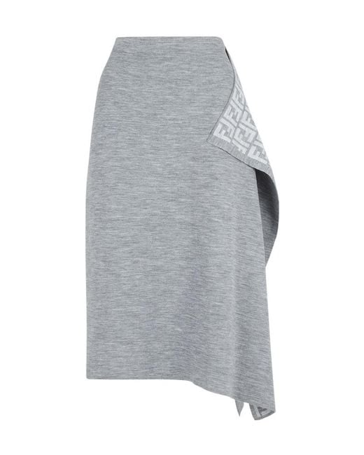 Fendi Gray Asymmetrical Hem Midi Skirt