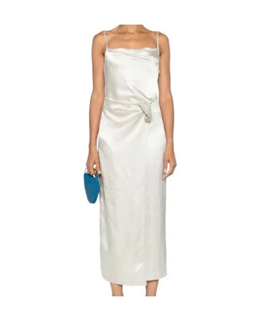 Nanushka White Ruched-Detailing Satin Midi Dress