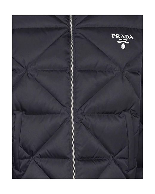 Prada Blue Logo Printed Zip-Up Quilted Jacket for men