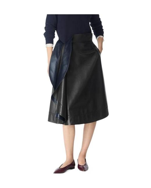 Bottega Veneta Black Leather A-Line Skirt