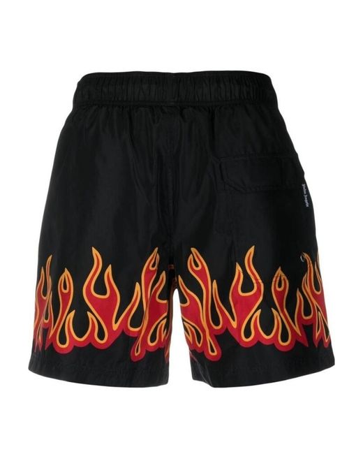 Palm Angels Black Flame-Printed Drawstring Swimming Trunks for men