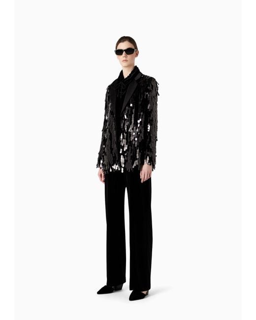 Emporio Armani Black Logo Lace Casual Pants