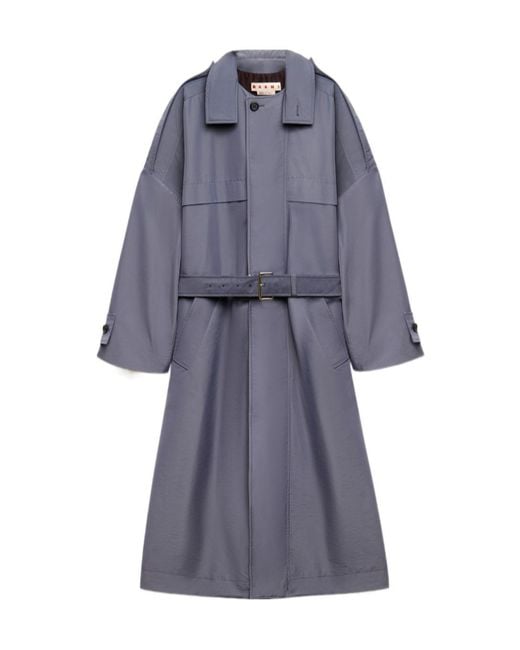 Marni Blue Nylon Trench Coat With Belt for men