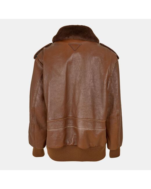 Prada Brown Casual And Versatile Leather Jacket