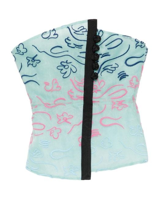 Emporio Armani Blue Embroidered Strapless Top