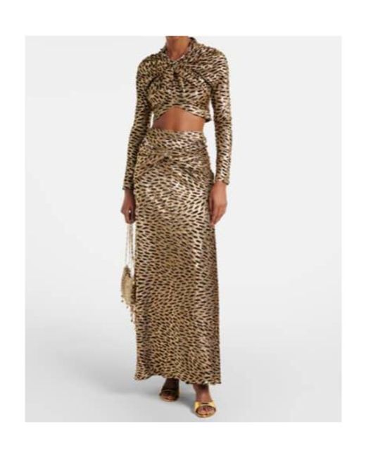 Rabanne Natural Tiger Gathered Lame Maxi Skirt