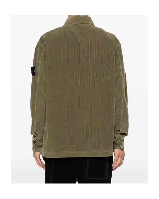 Stone Island Green Corduroy-Texture Chest-Pocket Shirt for men