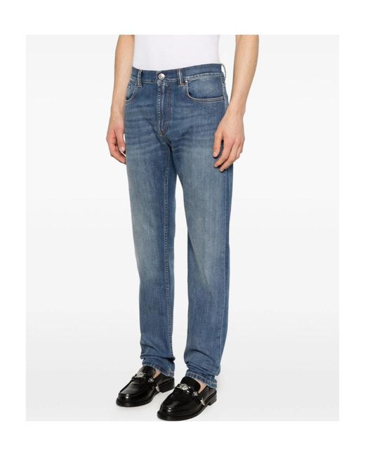 Versace Blue Logo-Patch Denim Jeans for men