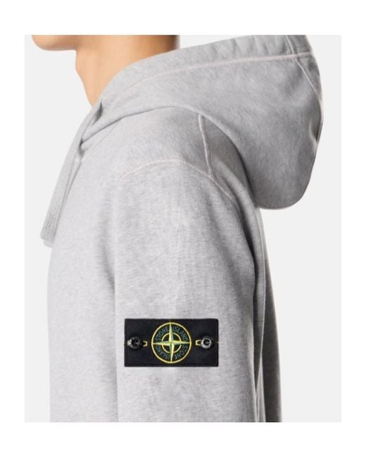 Stone Island Gray Drawstring Hooded Sweater With Pouch Pocket for men