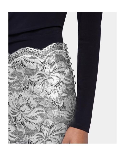 Rabanne Gray Floral-Lace Midi Skirt