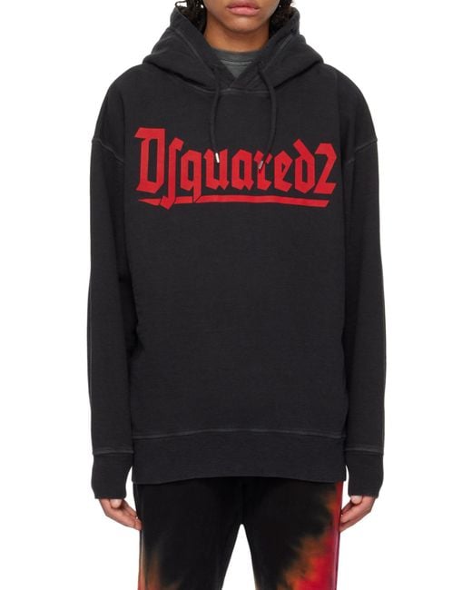 DSquared² Black Logo Printed Drawstring Hoodie for men