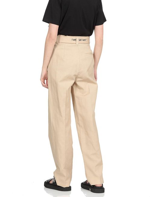 MSGM Natural Belted Straight-Leg Trousers
