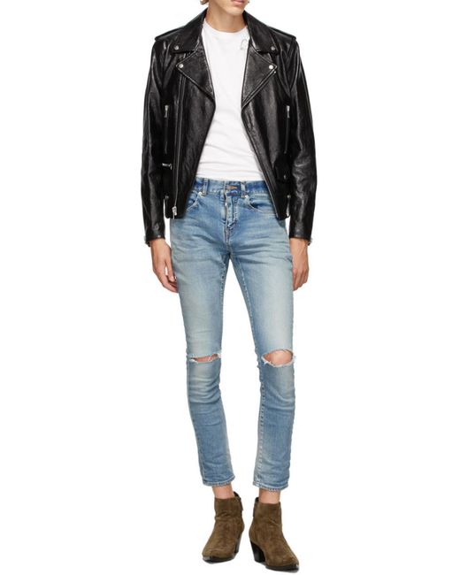 Saint Laurent Black Long-Sleeved Biker Jacket for men