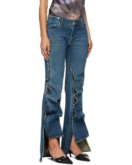 Y. Project Blue Faded Effect Flared Jeans