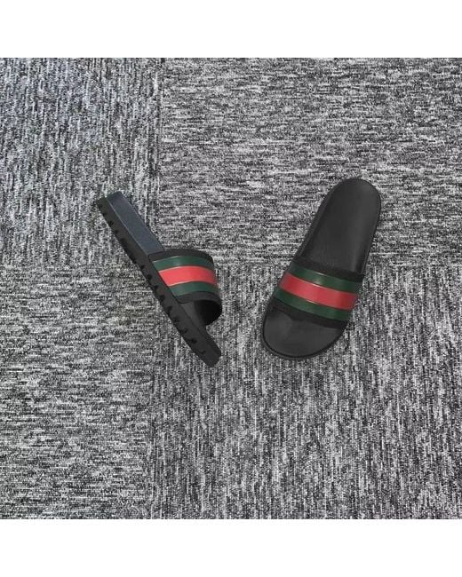 Gucci Black Pursuittreck Striped Rubber Slides for men