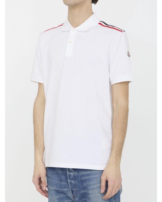 Moncler White Logo Detailed Polo Shirt for men