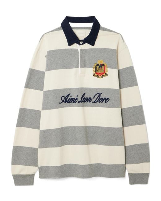 Aimé Leon Dore Gray Corduroy-Trimmed Cotton Rugby Shirt