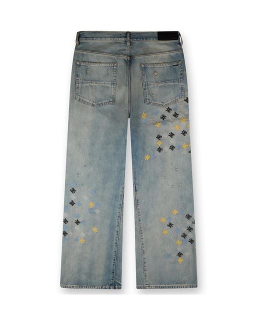 Amiri Blue Ma Quad Embroidered Distressed Flared Jeans for men