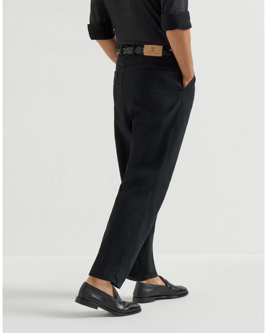 Brunello Cucinelli Black Double-Pleats Five-Pocket Trousers for men