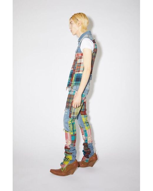 Acne Blue Denim Plaid Spliced Vest for men
