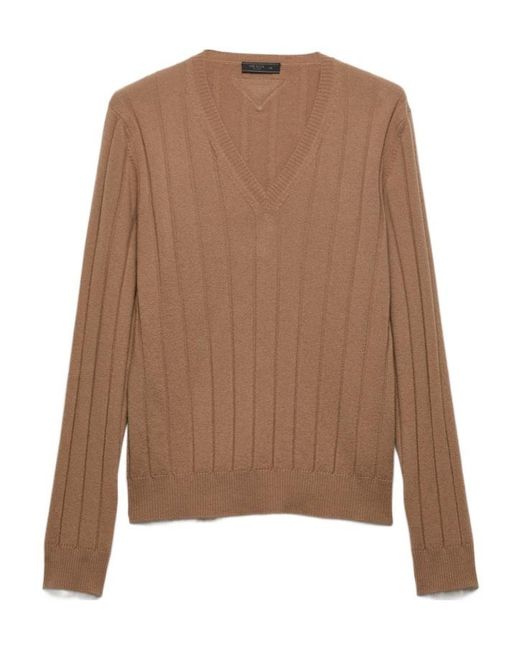 Prada Brown Cashmere V-Neck Sweater for men