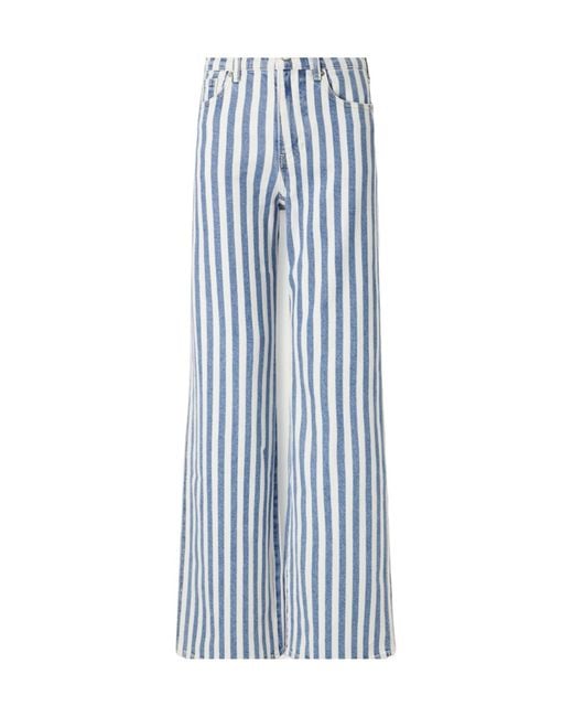 Veronica Beard Blue Striped High-Rise Wide-Leg Jeans