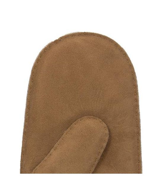 Ugg Brown Embroidered-Logo Shearling Mittens