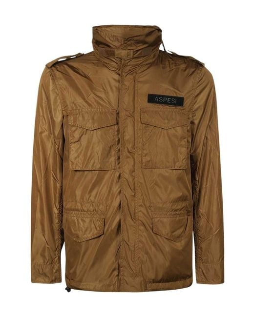 Aspesi Brown Minifield Logo Patch Hooded Jacket for men