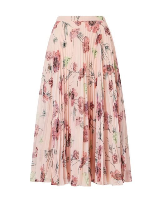 Erdem Pink Floral-Print Plissé-Voile Midi Skirt