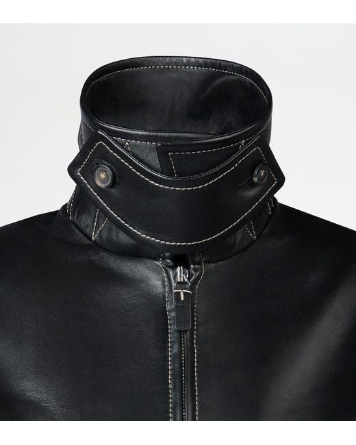 Tod's Black Cropped Leather Bomber Jacket