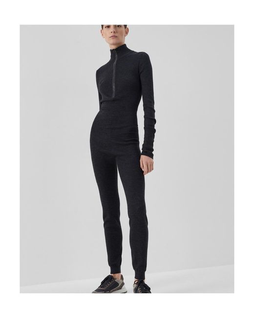 Brunello Cucinelli Black Ribbed Long-Sleeve Jumpsuit