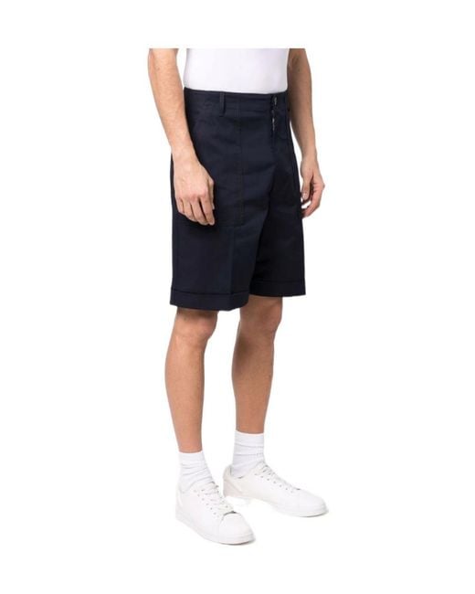 Moncler Blue Pressed-Crease Cotton Shorts for men