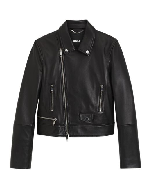 Boss Black Front-Zip Leather Biker Jacket
