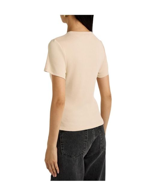 Veronica Beard Natural Pruitt Ribbed Stretch-Cotton T-Shirt