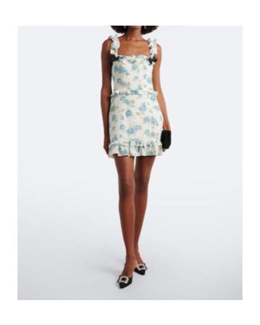 Alessandra Rich Blue Ruffled Floral Print Dress