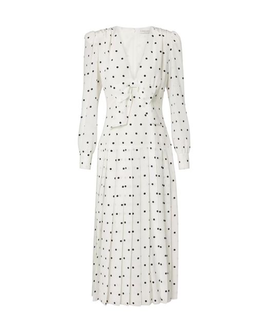 Alessandra Rich White Polka-Dot Silk Midi Dress