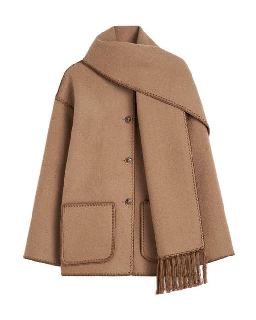 Totême Brown Totême Buttoned Whipstitch-Trim Scarf Jacket