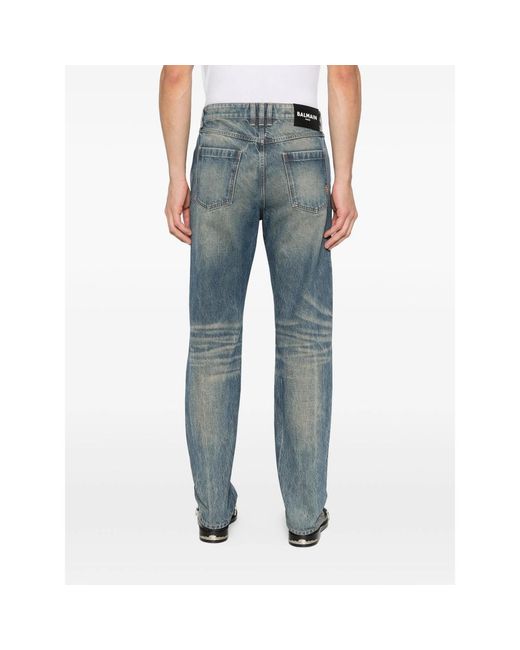 Balmain Blue Logo-Patch Jeans for men