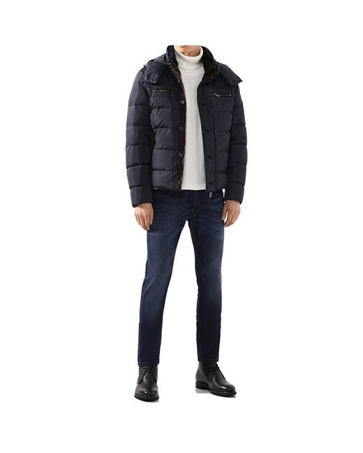 Paul & Shark Blue Long-Sleeved Hooded Quilted Down Jacket for men