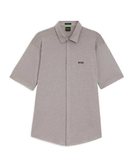 Boss Gray Regular-Fit Cotton Shirt With Performance Features for men