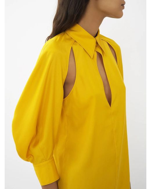 Chloé Yellow Open-Shoulder Silk Blouse