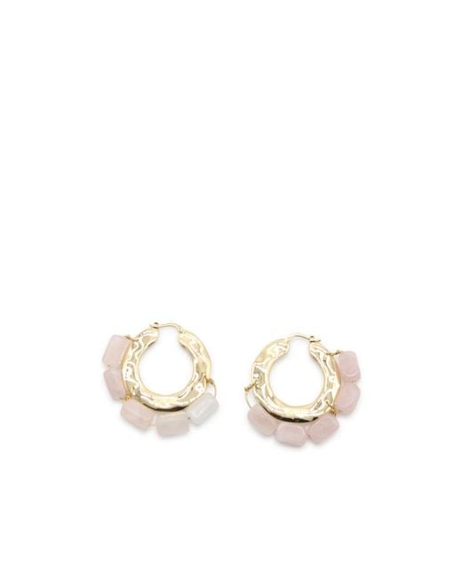 Jil Sander White Embellished Bar-Pin Fastened Hoop Earrings